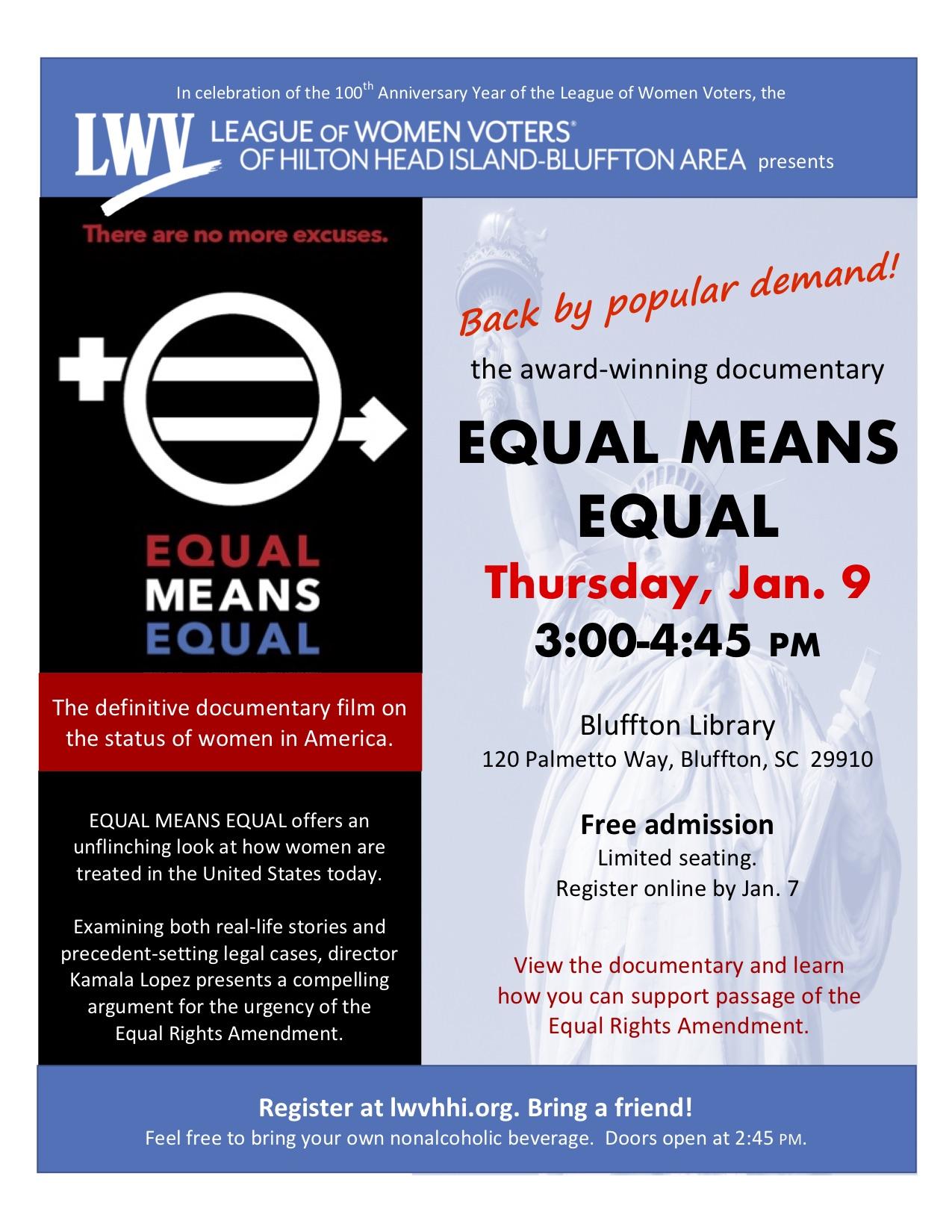 Back by popular demand : quot Equal Means Equal quot Documentary on January 9